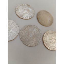 Lot De 5 Jetons Anciens Mises Nacre Gravé Ciselé Fleurs Poker Casino Jeu Jeux 