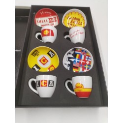 Classic Shell Oil Espresso Set 4 Ceramic Cups And Saucers Collection Tasses A...