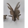 Paire De Coq En Métal Argenté Combat Décoration Serre Livre 28 Cm