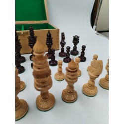 Grand Jeu D'échecs Artisanal En Bois De Palissandre Sculpté Feutrine Boite...