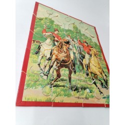 Puzzle Bois Ancien Scène Du Jeu de Polo Imprimerie Tourangelle Tours Jeu 