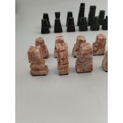 Jeux D'échecs 32 Pièces En Marbre Rose Et Noir Sculpté Aztèques Incas Jeu Echec