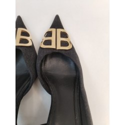Balenciaga Taille 40 Escarpins A Talons Noir Velours Tissus Flex Pointe Knife Bb