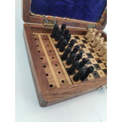VINTAGE WOODEN TRAVEL MINIATURE WOOD PEG CHESS SET Jeu D'échecs Jeux Échec
