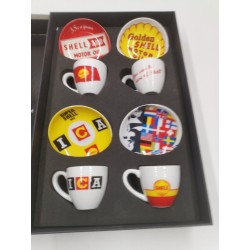 Classic Shell Oil Espresso Set 4 Ceramic Cups And Saucers Collection Tasses A...