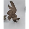 Paire De Coq En Métal Argenté Combat Décoration Serre Livre 28 Cm
