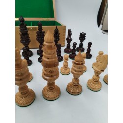 Grand Jeu D'échecs Artisanal En Bois De Palissandre Sculpté Feutrine Boite...