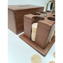 Ancien Coffret Bois Mises Jeux Os Ciselé Teinté Jetons Poker Casino Jeu...