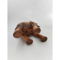 SCULPTURE STATUE D'ÉLÉPHANT SCULPTÉ EN BOIS MASSIF ART THAÏLANDAIS H. 27 CM