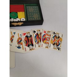Coffret Luxe Cuir Noir RP Jeux De Cartes Mises Dés 421 Boite Jeu Carte