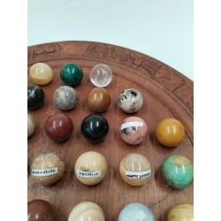 Grand Solitaire En Bois Sculpté Et Vrais Pierres Semi Précieuse Jeu