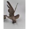 Paire De Coq En Métal Argenté Combat Décoration Serre Livre 28 Cm