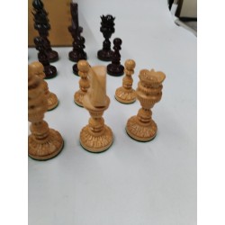 Grand Jeu D'échecs Artisanal En Bois De Palissandre Sculpté Feutrine Boite...