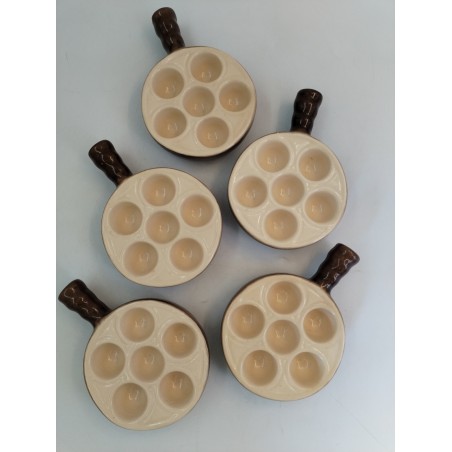 Lot De 5 Poêlons Emile Henry Service Escargots Caquelons France