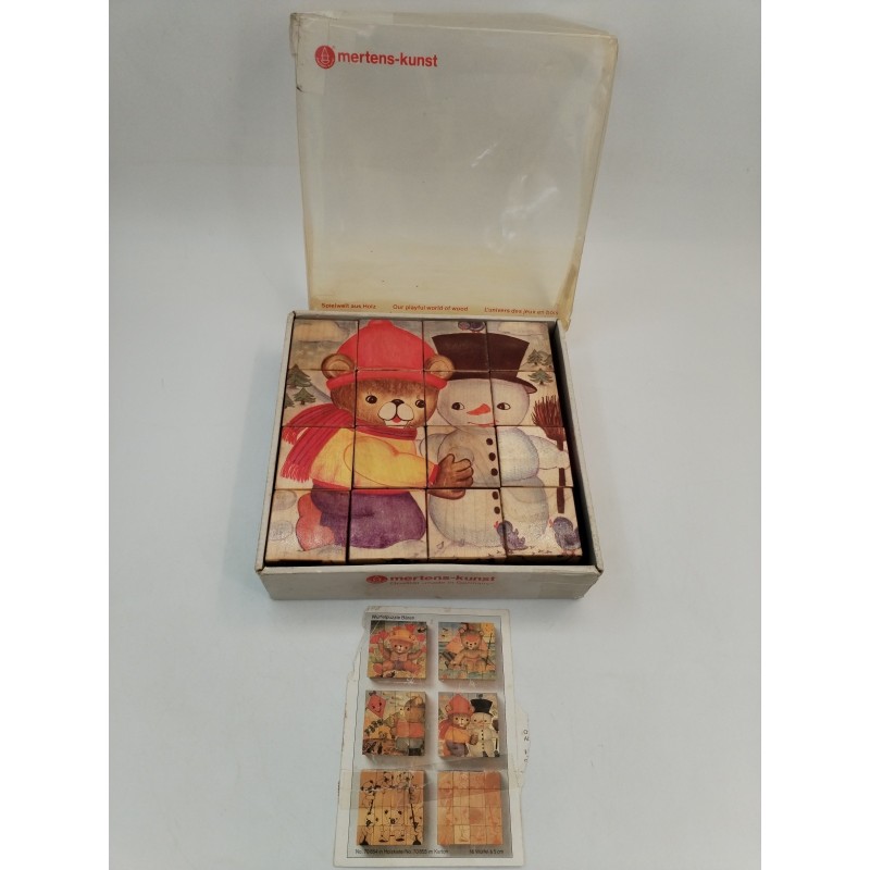 Mertens Kunst Puzzle Bois Jouet Cube Vintage Petit Ourson Ours Brun Jeu Eveil