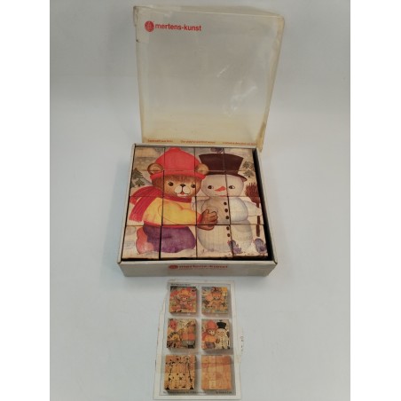 Mertens Kunst Puzzle Bois Jouet Cube Vintage Petit Ourson Ours Brun Jeu Eveil