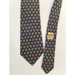 HERMES VINTAGE Cravate En Soie Bleu Marine Or Chaîne Triangle Baroque FRANCE 
