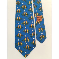 Cravate Hermes 100% Soie Les Amoureux 7440 HA Bleu Roi Made In France Tie Silk