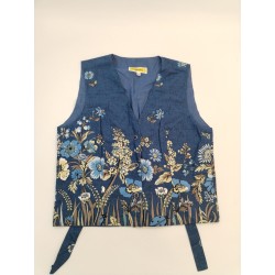 Les Olivades Gilet Sans Manches Fleurs Taille 36 Bleu Marine Provence