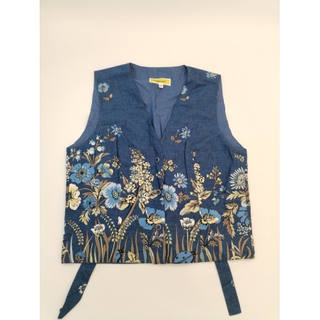 Les Olivades Gilet Sans Manches Fleurs Taille 36 Bleu Marine Provence