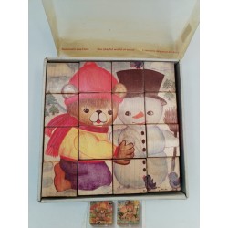 Mertens Kunst Puzzle Bois Jouet Cube Vintage Petit Ourson Ours Brun Jeu Eveil