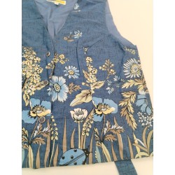 Les Olivades Gilet Sans Manches Fleurs Taille 36 Bleu Marine Provence