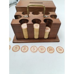 Ancien Coffret Bois Mises Jeux Os Ciselé Teinté Jetons Poker Casino Jeu...