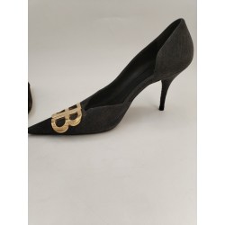 Balenciaga Taille 40 Escarpins A Talons Noir Velours Tissus Flex Pointe Knife Bb