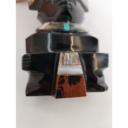 Statue Sculpté Obsidienne Noire Pierre Semi Précieuse Nacre Aztèque Incas...