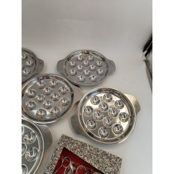 Lot Escargots Service Inox 6 Plats Assiette 12 Troues 6 Pinces Escargot