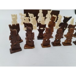Jeu D'échecs Jeux Ancien Os Teinté Boite Bois Rangement Sculpté Main