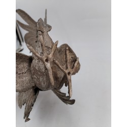 Paire De Coq En Métal Argenté Combat Décoration Serre Livre 28 Cm