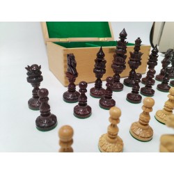 Grand Jeu D'échecs Artisanal En Bois De Palissandre Sculpté Feutrine Boite...