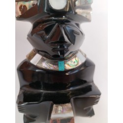 Statue Sculpté Obsidienne Noire Pierre Semi Précieuse Nacre Aztèque Incas...