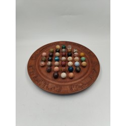 Grand Solitaire En Bois Sculpté Et Vrais Pierres Semi Précieuse Jeu