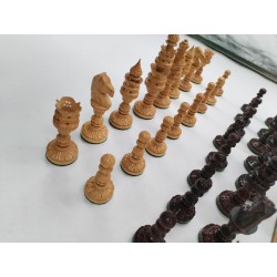 Grand Jeu D'échecs Artisanal En Bois De Palissandre Sculpté Feutrine Boite...