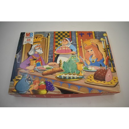 Mb Puzzle 1977 vintage serie fantasy cartoon dessin animée grenouille roi reine 35 pieces