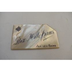 Dix Mille francs Granc Cercle Casino Aix Les Bains Numéro 9 nacre ciselé ancien jetons plaque collection