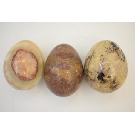 Lot de 3 oeufs en marbre pierre semi environ 7 centimètres
