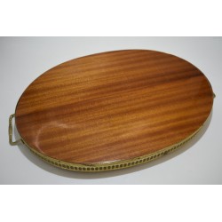 Ancien plateau bois marquetterie et laiton vintage retro rococo art déco baroque