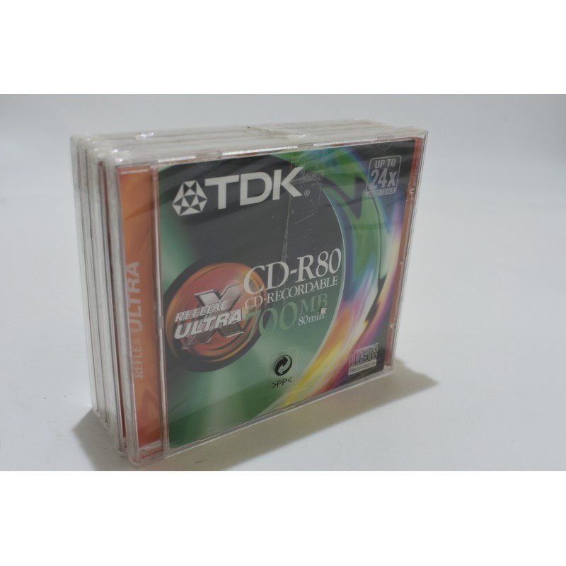 lot de 5 TDK Cd-R80 cd recordable Reflex Ultra 700 mb 80 min up to 24X compact disc