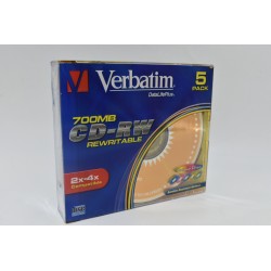 lot de 5 neuf Verbatim Cd-Rw Colour disc pack 5 compact disc Re writable 700 mb 2X-4X