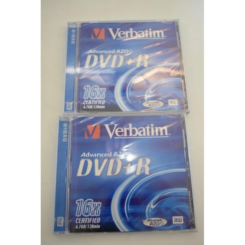 Lot de 2 neuf verbatim dvd r advanced Azo + 16 x certified 4.7 go 120 min film cd