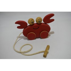 Crabe a roulette jouet ancien bois double face jeu eveil