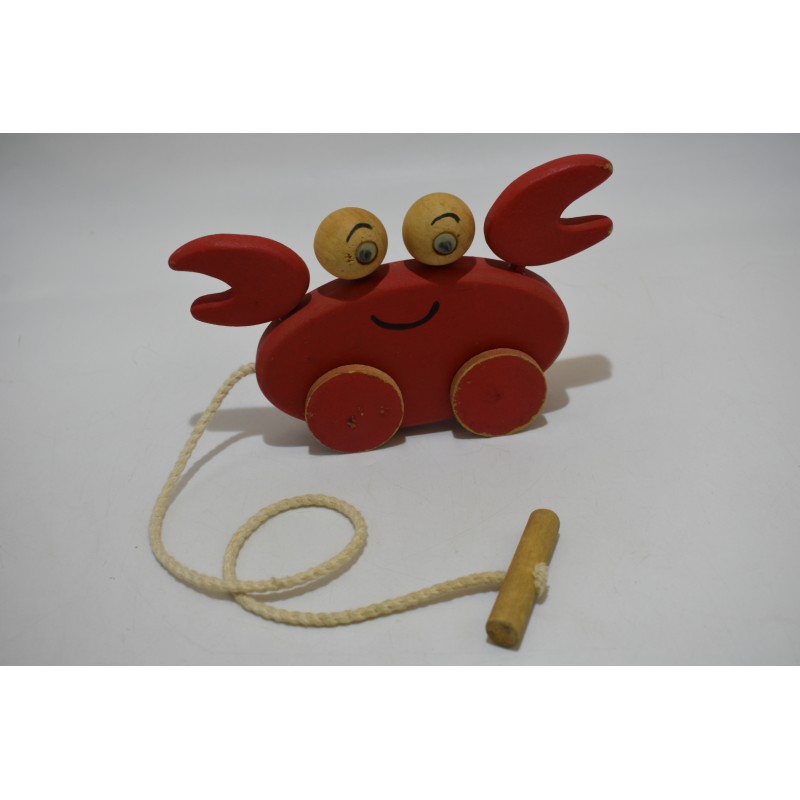Crabe a roulette jouet ancien bois double face jeu eveil