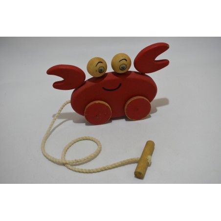 Crabe a roulette jouet ancien bois double face jeu eveil