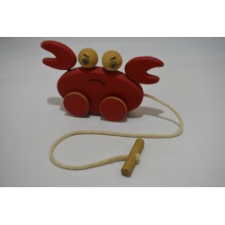 Crabe a roulette jouet ancien bois double face jeu eveil