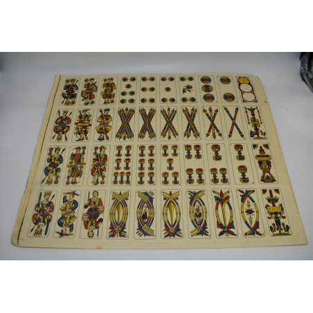 Années 40 vintage Pignalosa Napoli Italy planche cartes a jouer UNCUT SHEET Rampe Brancaccio 76 scopa tarot