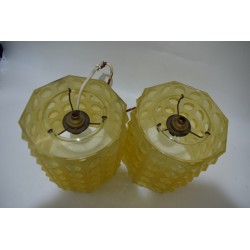 Vintage années 70 luminaire diamant octogonal retro Paire de lampe lustre applique plafonnier suspension abat jour