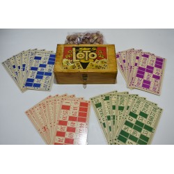 Jeu de loto ancien jeux de société pions bois cartons numéro jeux nouveaux reunis